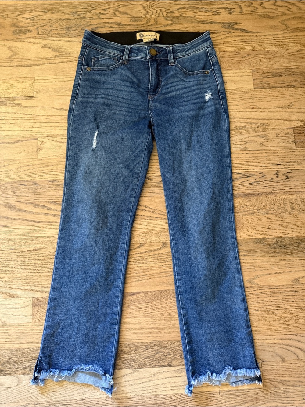 Democracy Ab Solution Mid-Rise Straight Leg Jeans w/Frayed Hem Sz 2